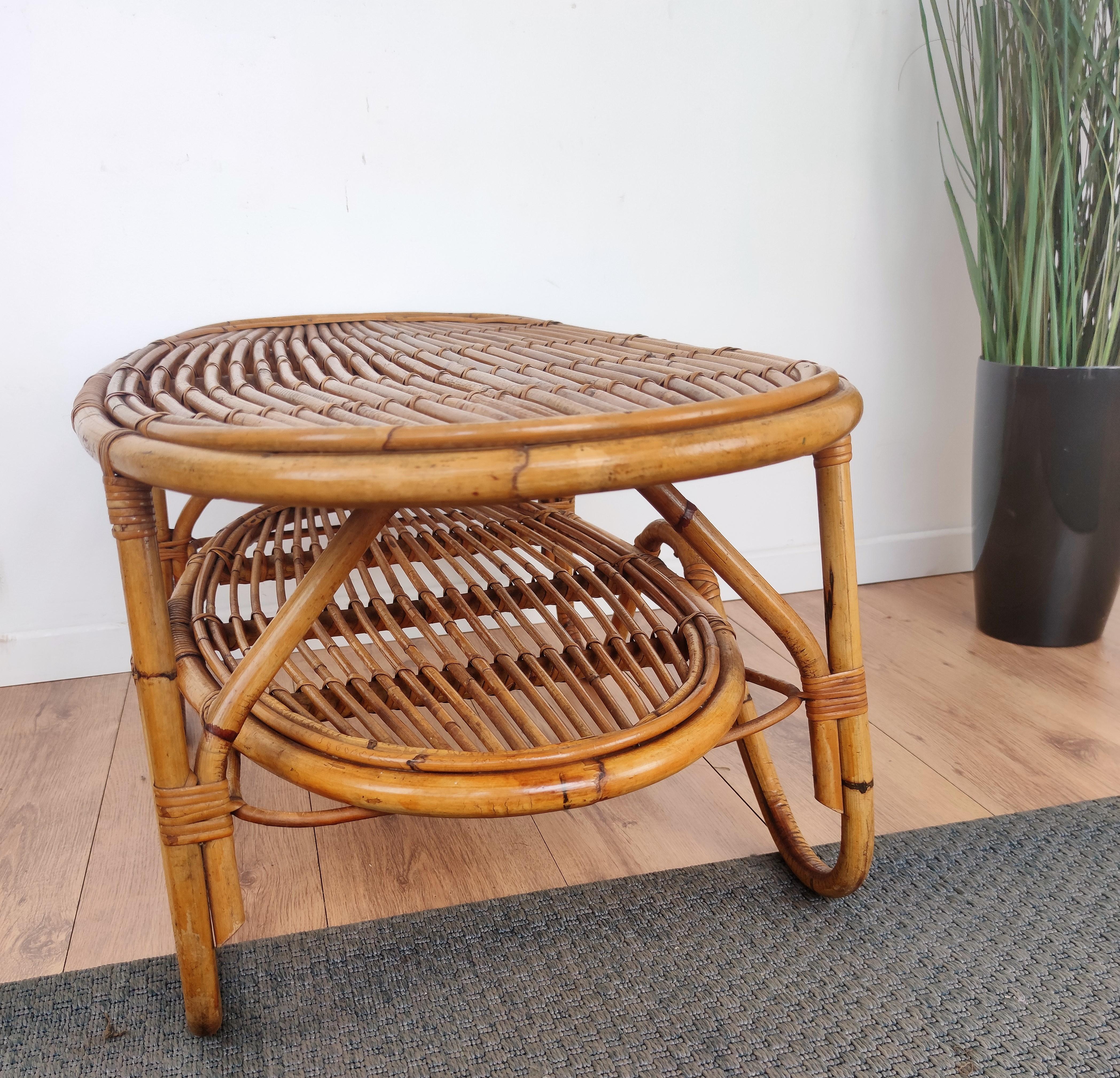 1960s Italian Bamboo Rattan Bohemian French Riviera Oval Coffee or Accent Table 2