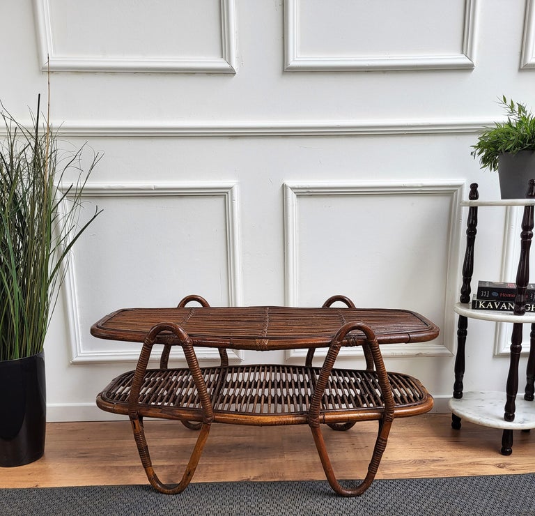 1960s Italian Bamboo Rattan Bohemian French Riviera Oval Coffee or ...