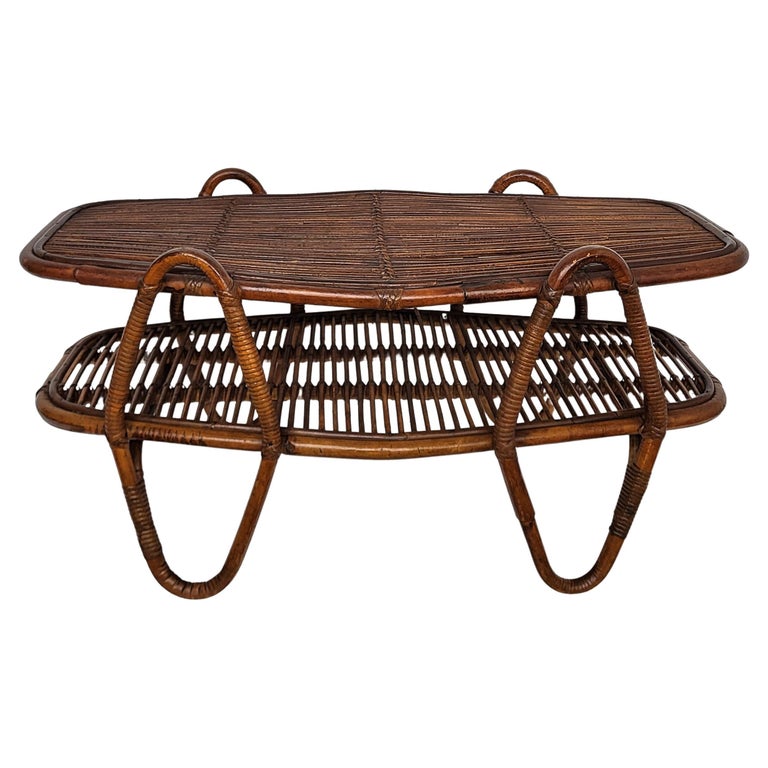 1960s Italian Bamboo Rattan Bohemian French Riviera Oval Coffee or ...