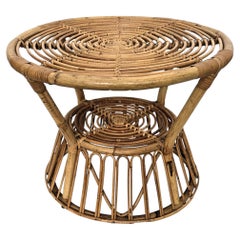 1960s Italian Bamboo Rattan Bohemian French Riviera Round Side Accent Table
