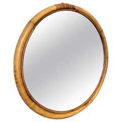 1960s Italian Bamboo Rattan Bohemian French Riviera Round Wall Mirror