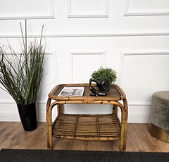 1960s Italian Bamboo Rattan Bohemian French Riviera Side Accent Table