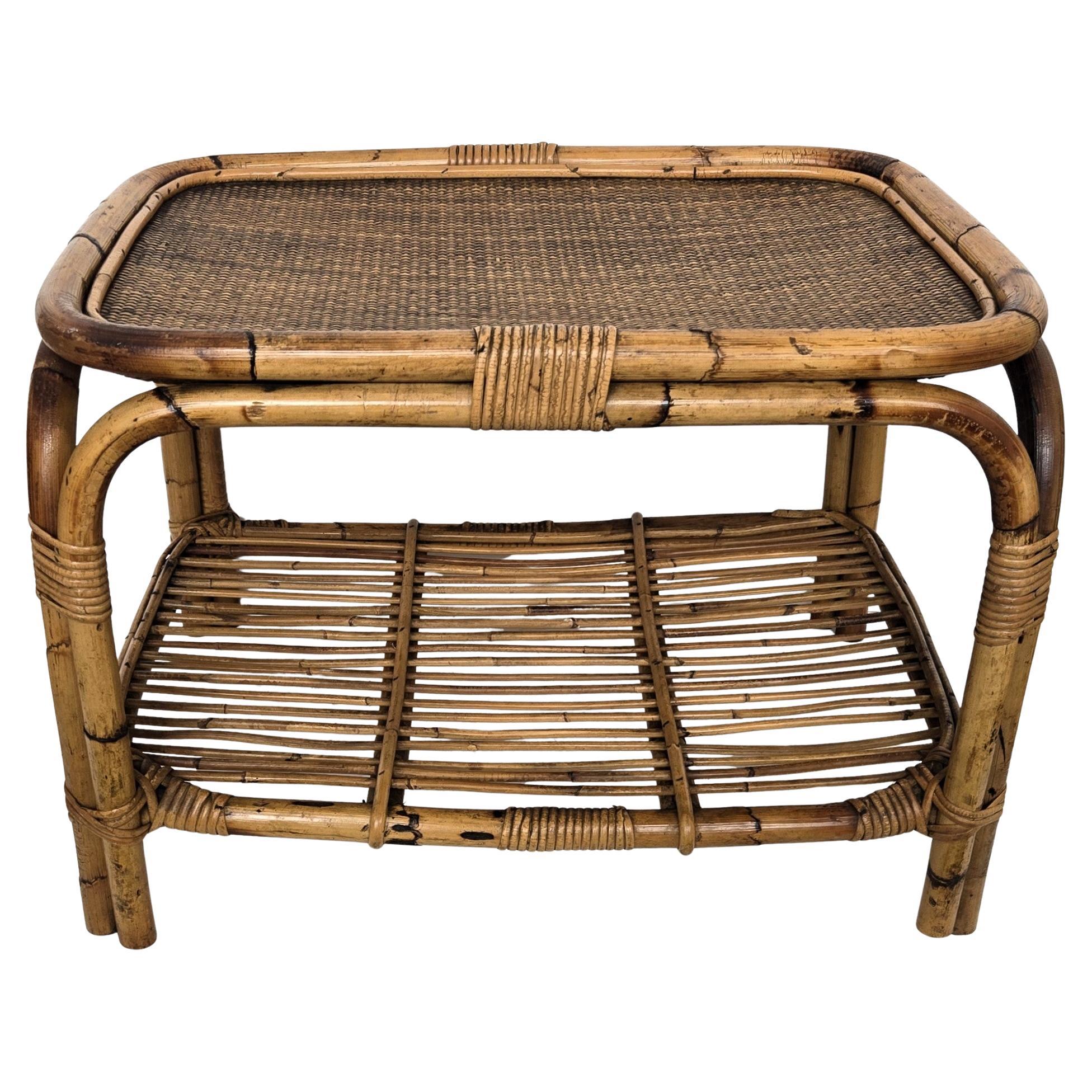 Italienischer Bambus-Rattan-Beistelltisch, Bohemian French Riviera, 1960er Jahre