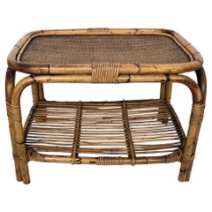 1960s Italian Bamboo Rattan Bohemian French Riviera Side Accent Table