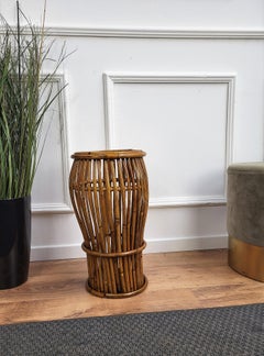 1960s, Italian Bamboo Rattan Bohemian French Riviera Umbrella Stand Rack
