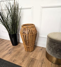 1960s, Italian Bamboo Rattan Bohemian French Riviera Umbrella Stand Rack