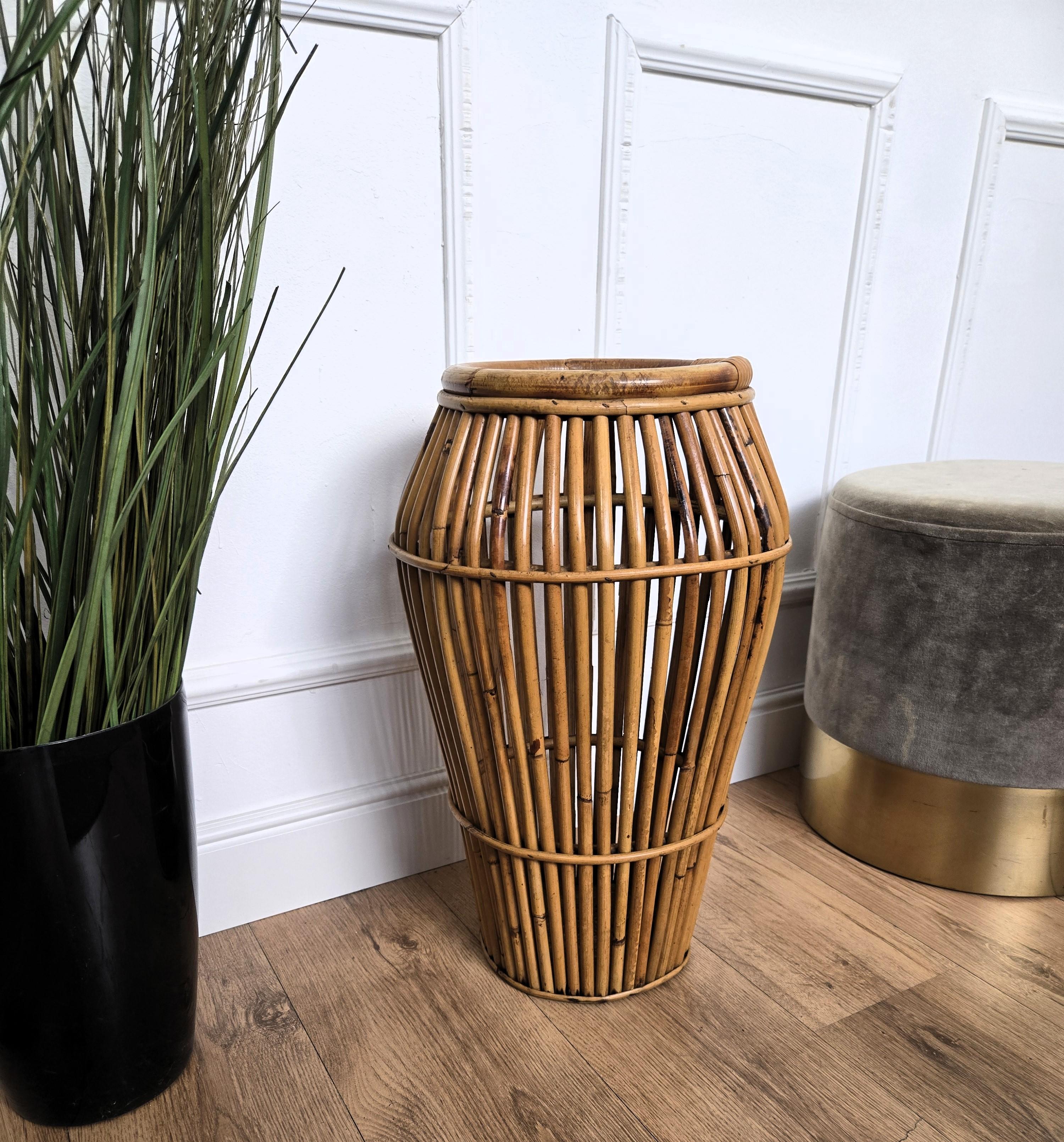 French Provincial 1960s, Italian Bamboo Rattan Bohemian French Riviera Umbrella Stand Rack For Sale