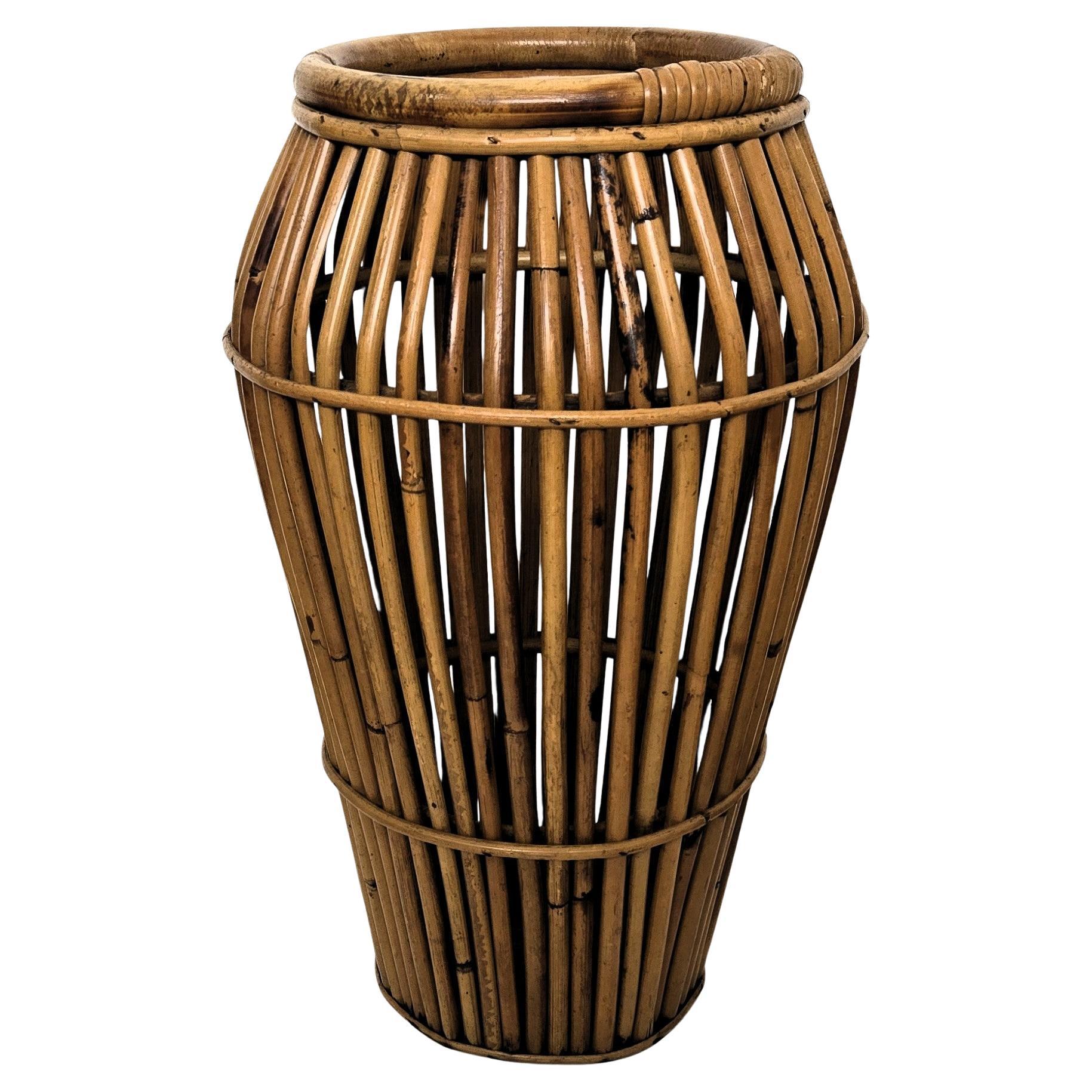 1960s, Italian Bamboo Rattan Bohemian French Riviera Umbrella Stand Rack