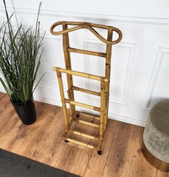 1960s Italian Bamboo Rattan Bohemian French Riviera Valet Stand Dressboy