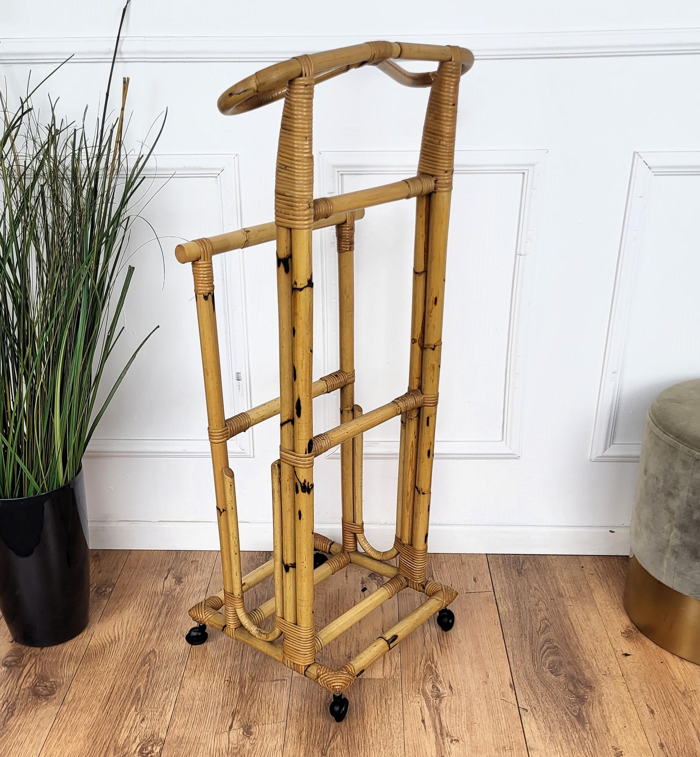 20th Century 1960s Italian Bamboo Rattan Bohemian French Riviera Valet Stand Dressboy