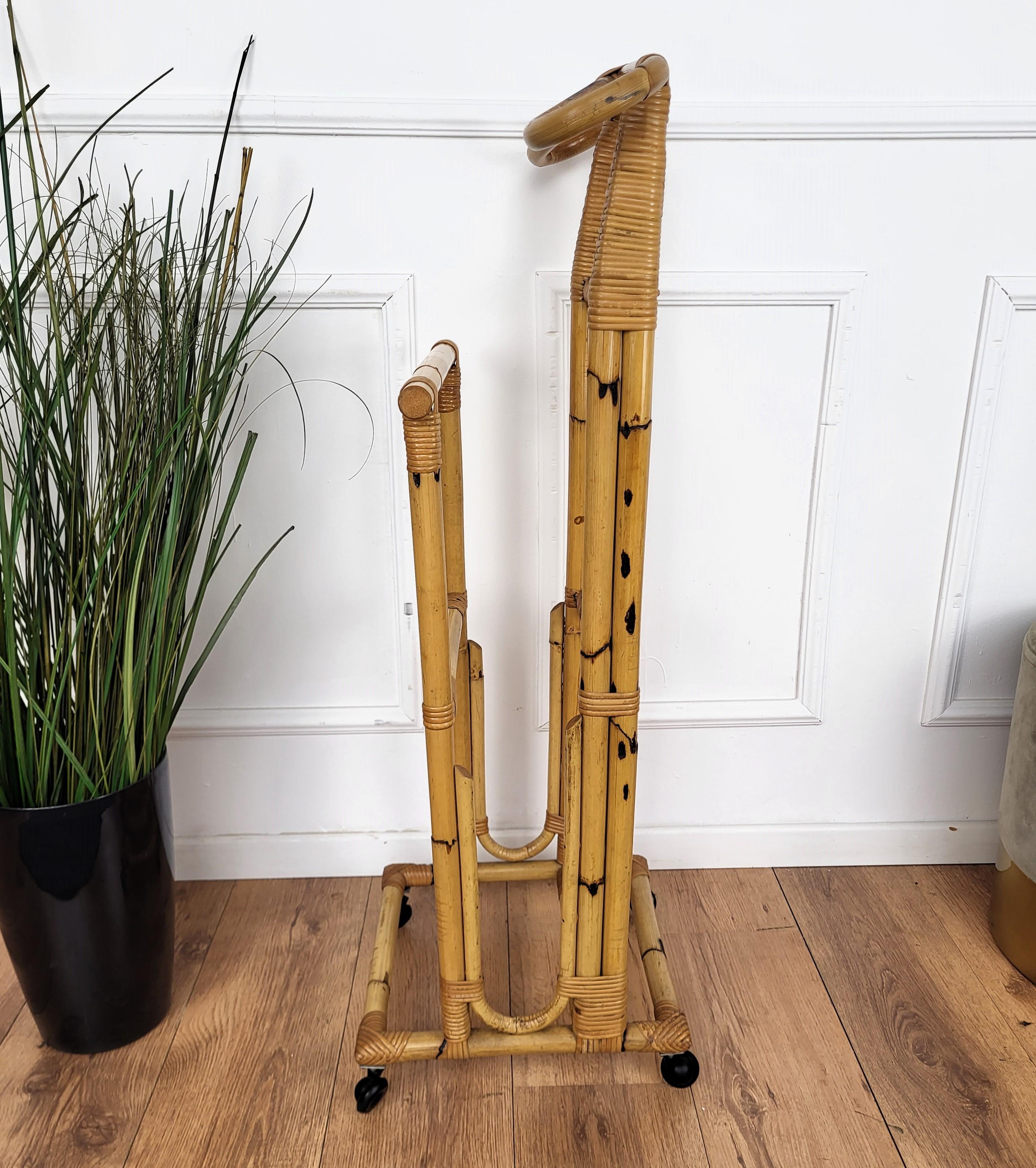 1960s Italian Bamboo Rattan Bohemian French Riviera Valet Stand Dressboy 1