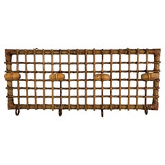 1960s, Italian Bamboo Rattan Bohemian French Riviera Wall Coat Hanger Rack Stand