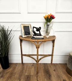 1960s Italian Bamboo Rattan Bohemian French Riviera Wall Console Table