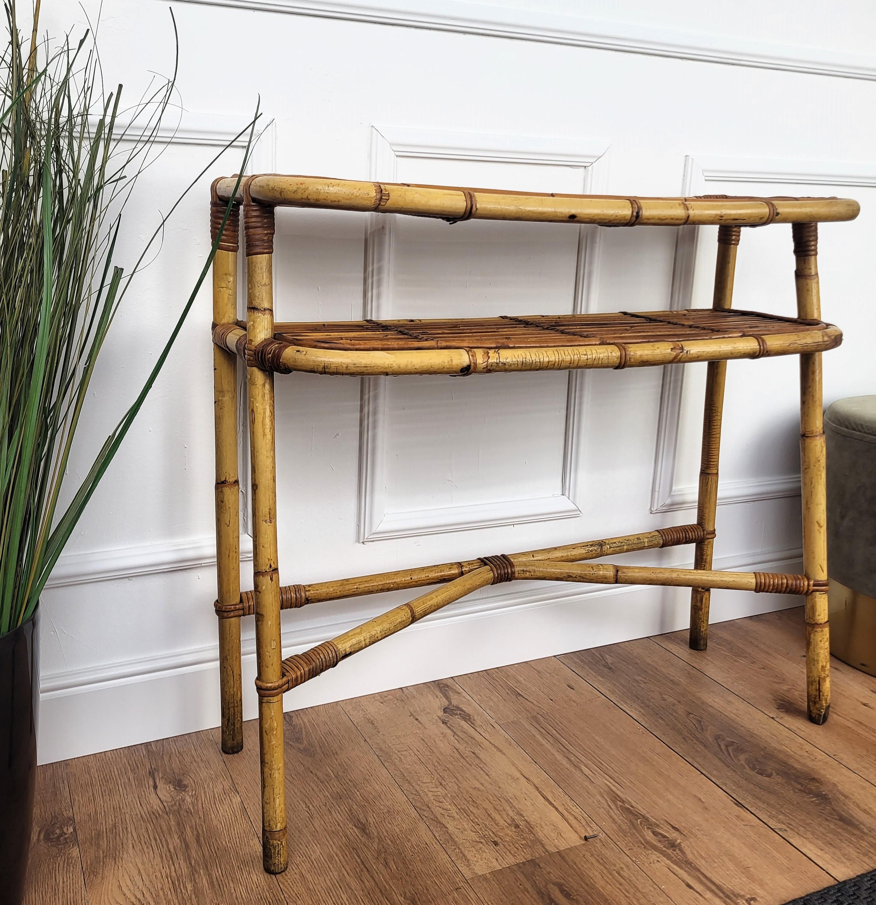 1960s Italian Bamboo Rattan Bohemian French Riviera Wall Console Table 4
