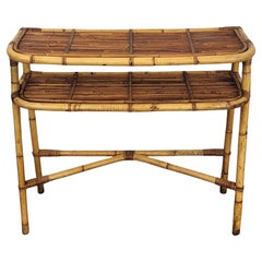 1960s Italian Bamboo Rattan Bohemian French Riviera Wall Console Table