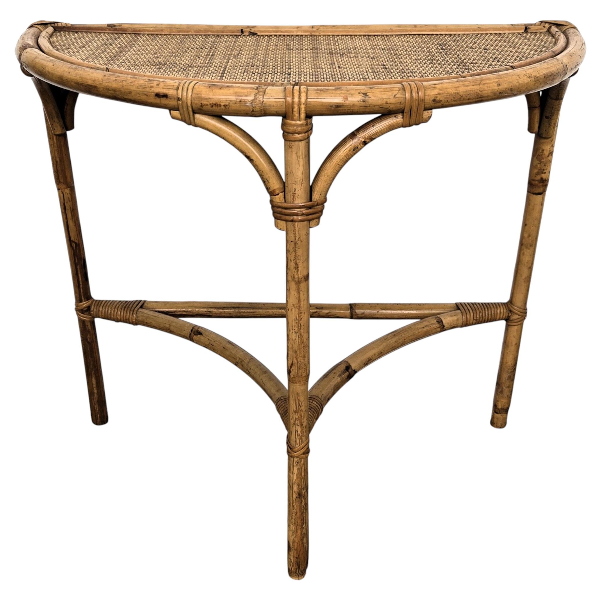 1960s Italian Bamboo Rattan Bohemian French Riviera Wall Console Table