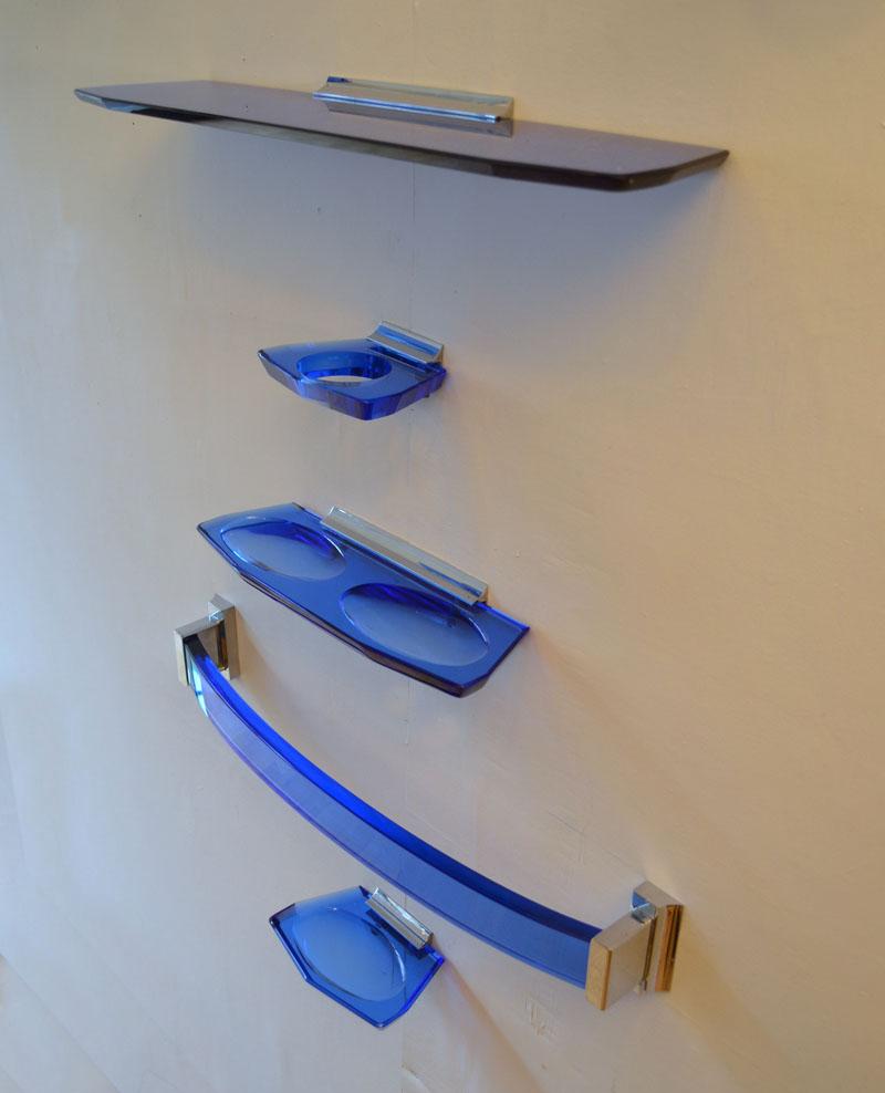 Bathroom Set in Blue Glass and Chrome 1960's Italian   For Sale 2