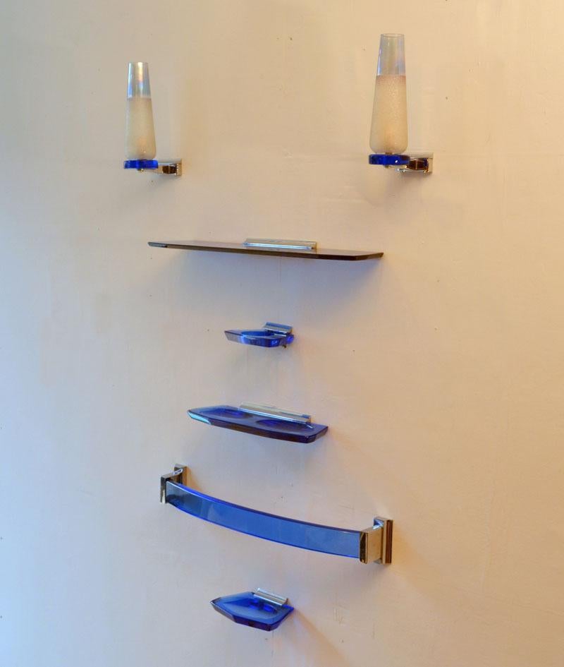 Bathroom Set in Blue Glass and Chrome 1960's Italian   For Sale 3