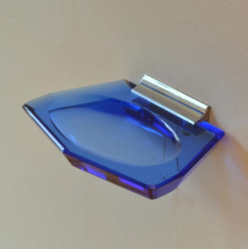 Mid-Century Modern Bathroom Set in Blue Glass and Chrome 1960's Italian  