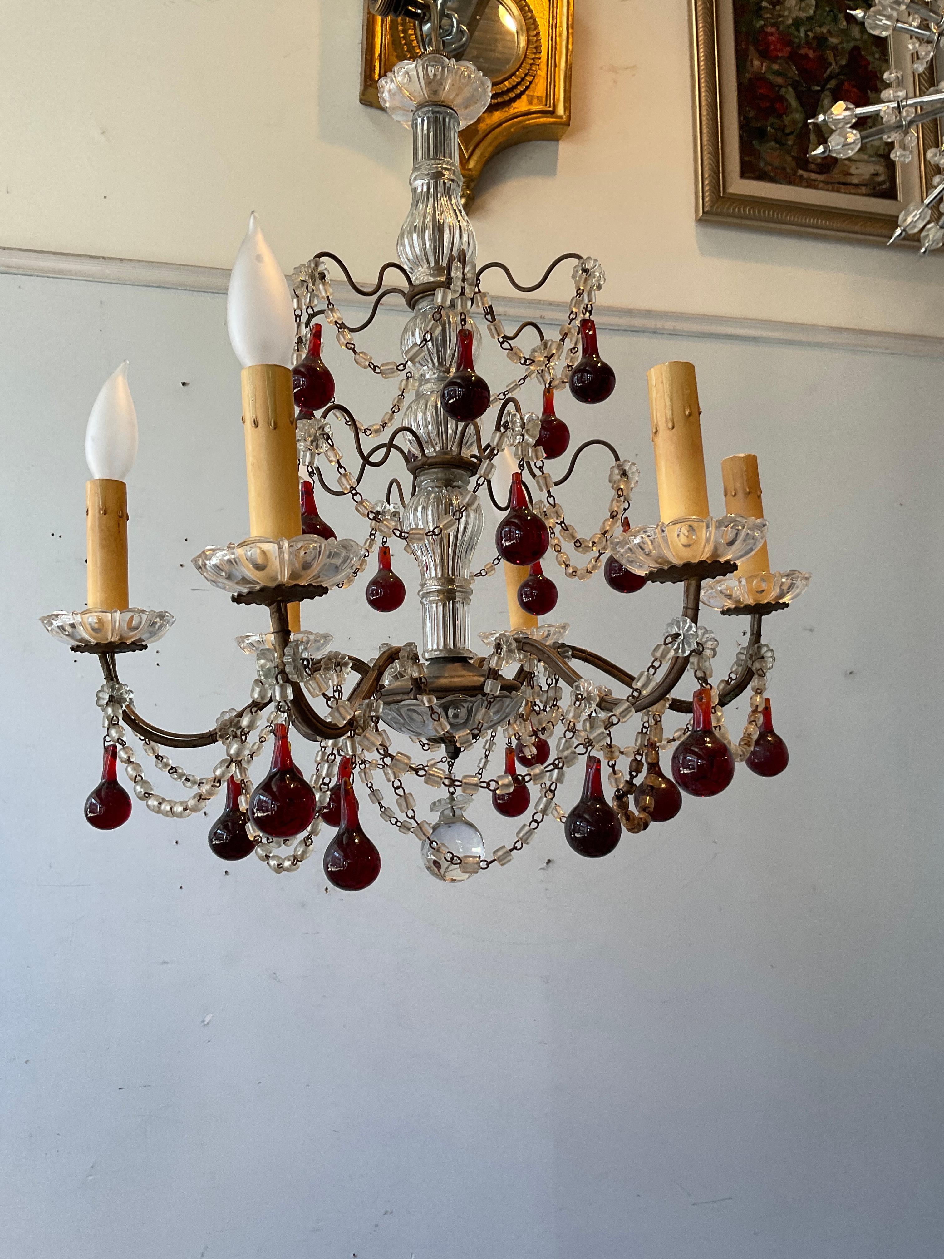 Lampadario italiano anni '60 con perline e gocce d'ambra In condizioni buone in vendita a Tarrytown, NY