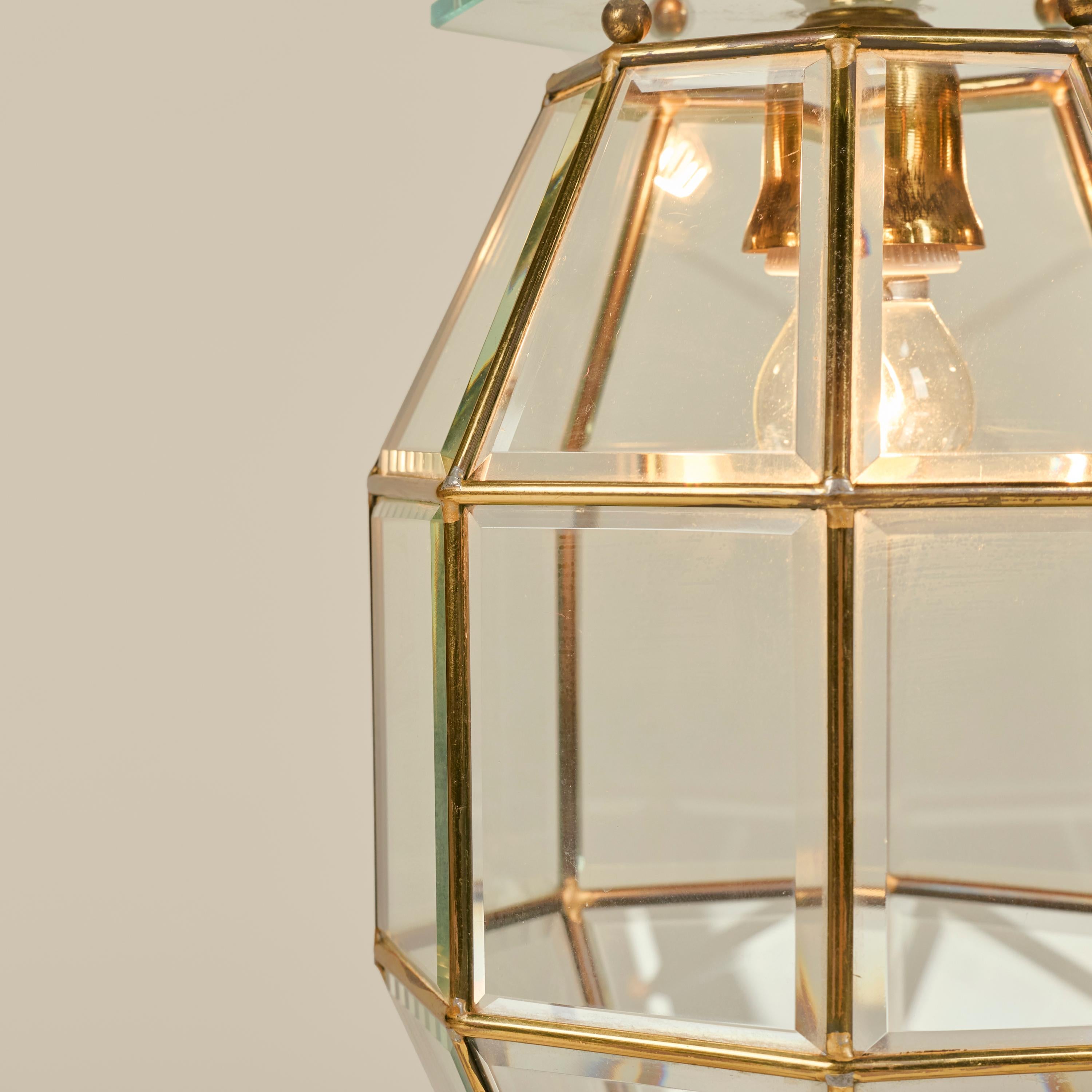 1960s Italian beveled glass and brass pendant lantern attributed to Fontana Arte For Sale 1