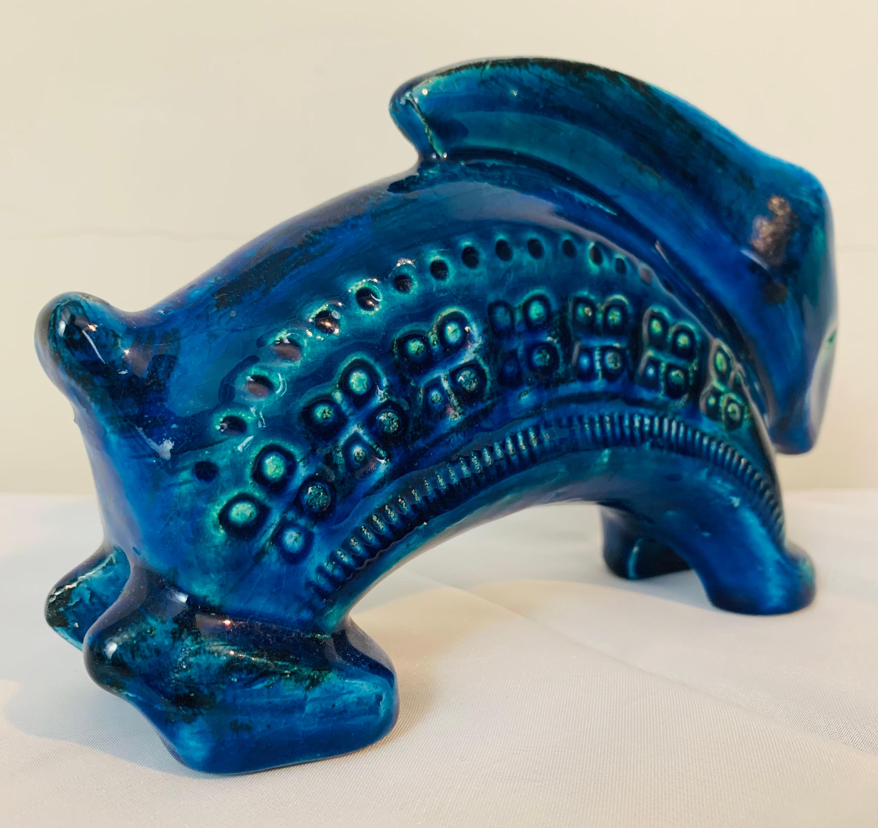 1960s Italian Bitossi Rimini Blu Ceramic Glazed Rabbit Figurine by Aldo Londi 5