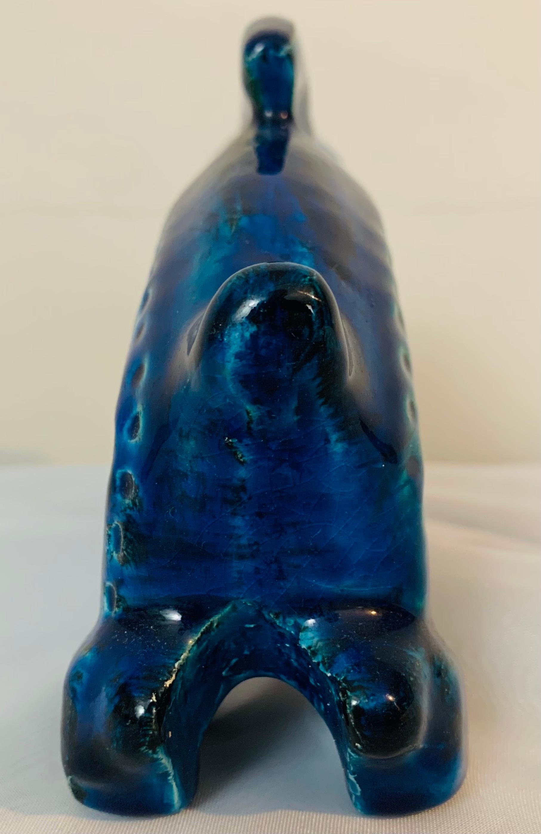 1960s Italian Bitossi Rimini Blu Ceramic Glazed Rabbit Figurine by Aldo Londi 11