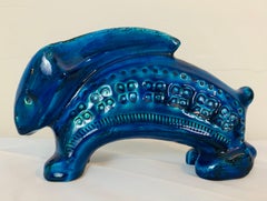 1960s Italian Bitossi Rimini Blu Ceramic Glazed Rabbit Figurine by Aldo Londi