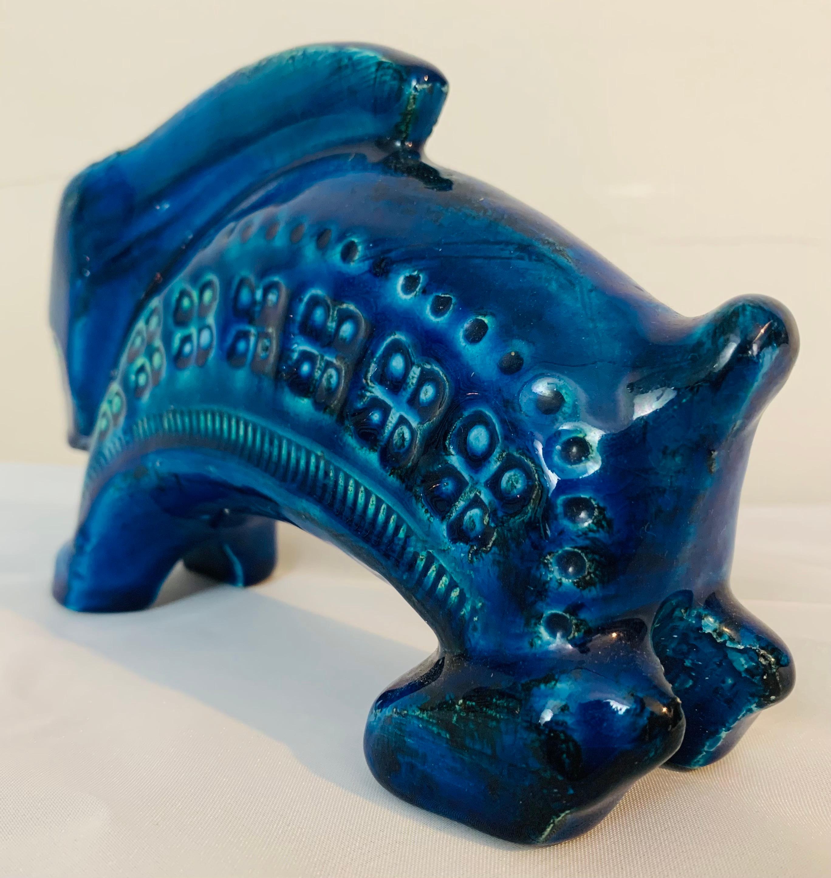 1960s Italian Bitossi Rimini Blu Ceramic Glazed Rabbit Figurine by Aldo Londi 1