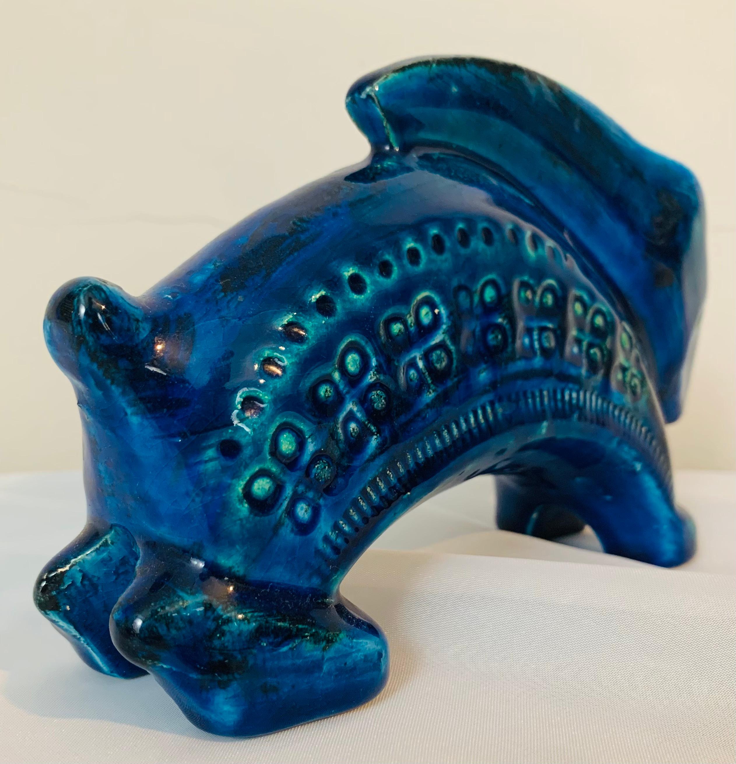 1960s Italian Bitossi Rimini Blu Ceramic Glazed Rabbit Figurine by Aldo Londi 2