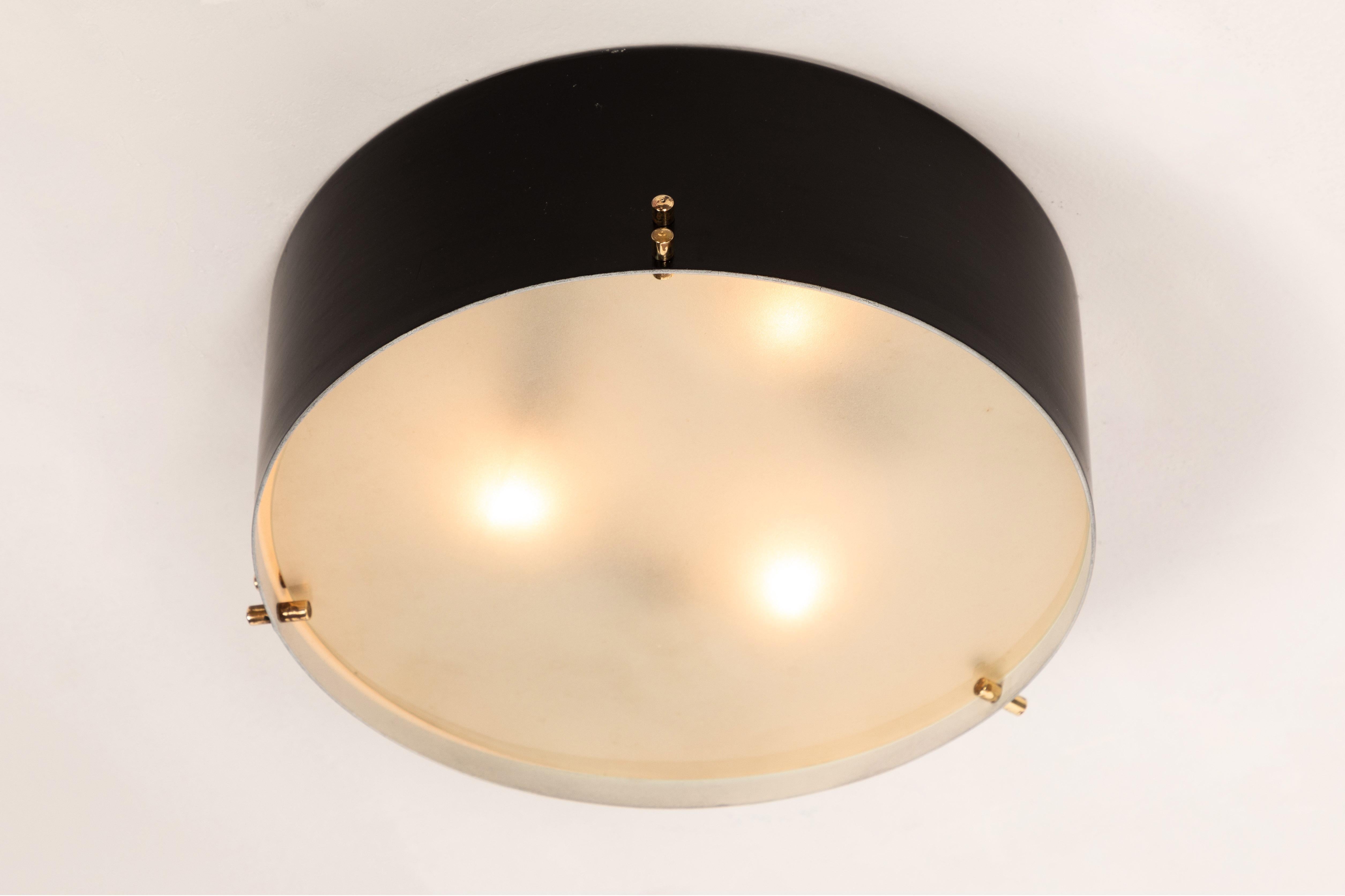 Painted 1960s Italian Black and Glass Flush Mount in the Manner of Bruno Gatta