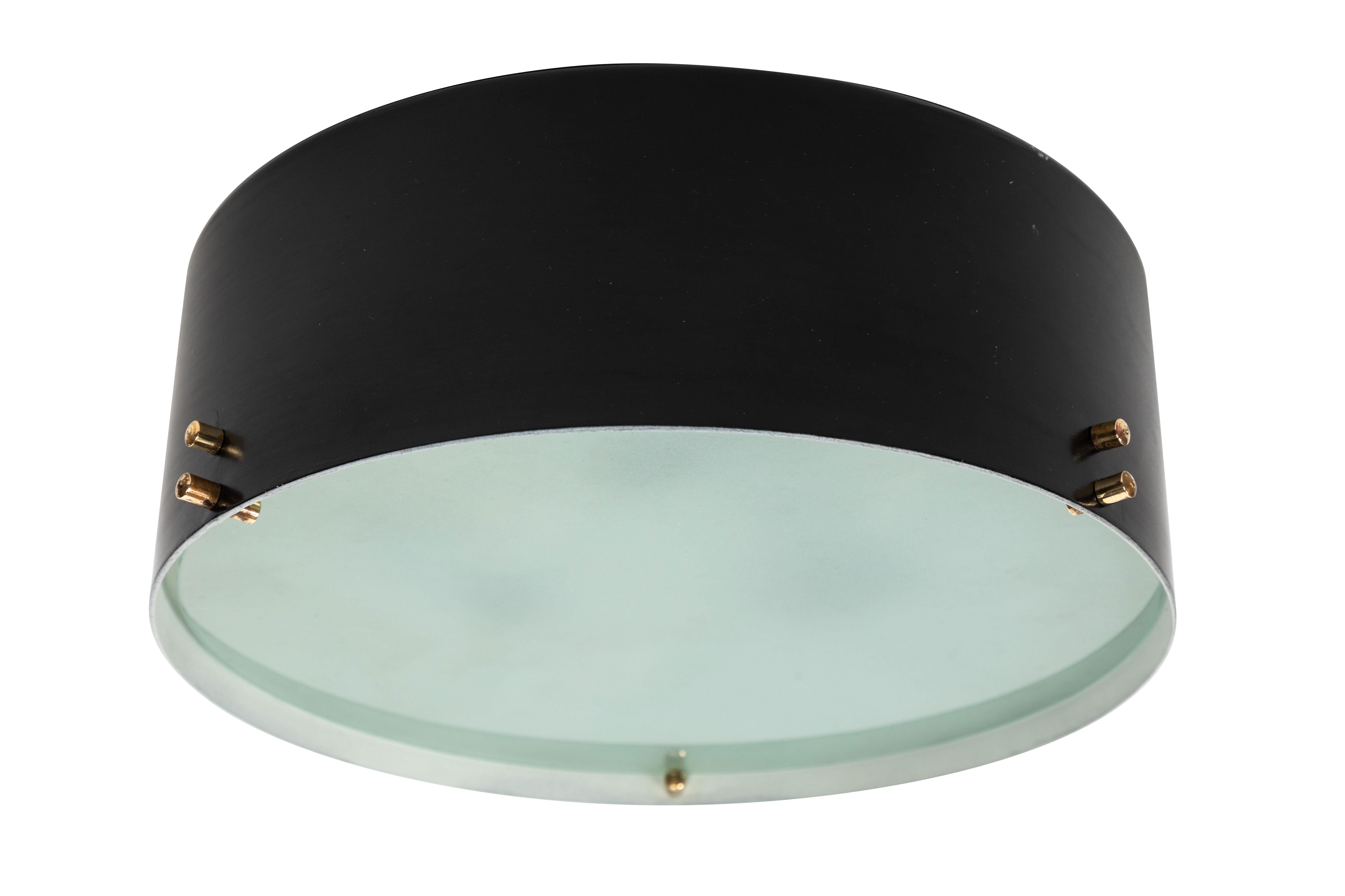 Mid-20th Century 1960s Italian Black and Glass Flush Mount in the Manner of Bruno Gatta