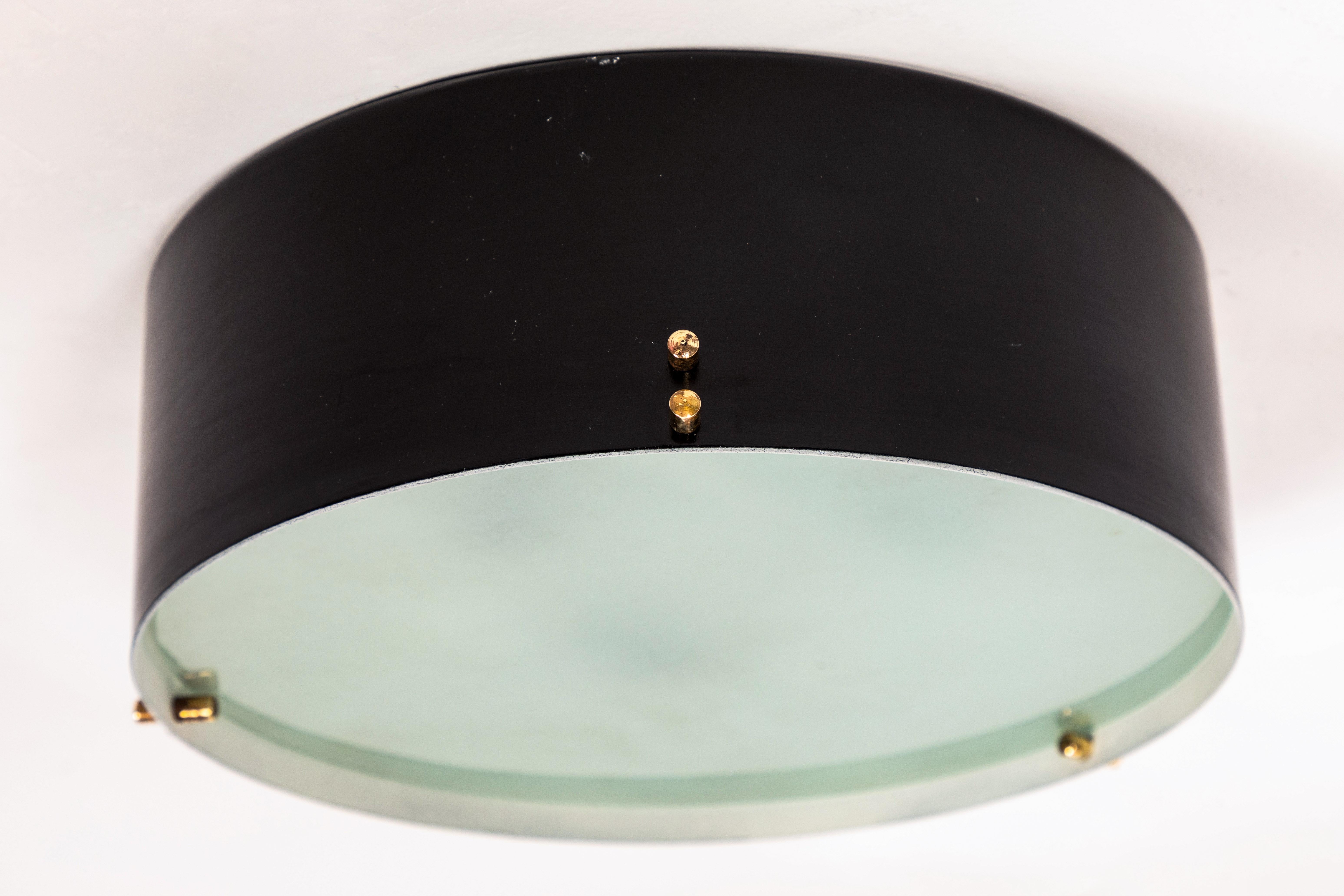 Metal 1960s Italian Black and Glass Flush Mount in the Manner of Bruno Gatta