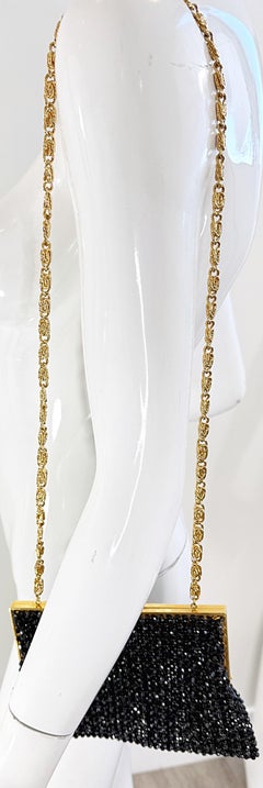 1960s Italian Black + Gold Beaded Vintage 60s Evening Bag Handbag Purse