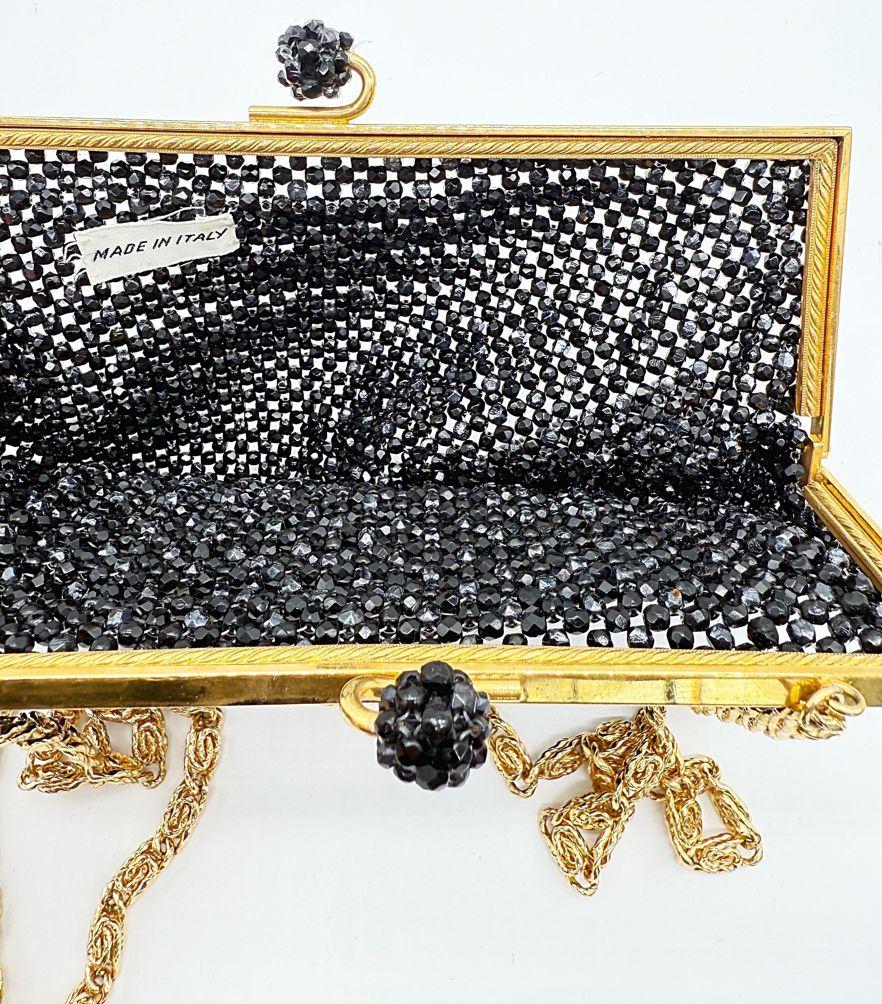 Noir 1960s Italian Black + Gold Beaded Vintage 60s Evening Bag Handbag Purse en vente