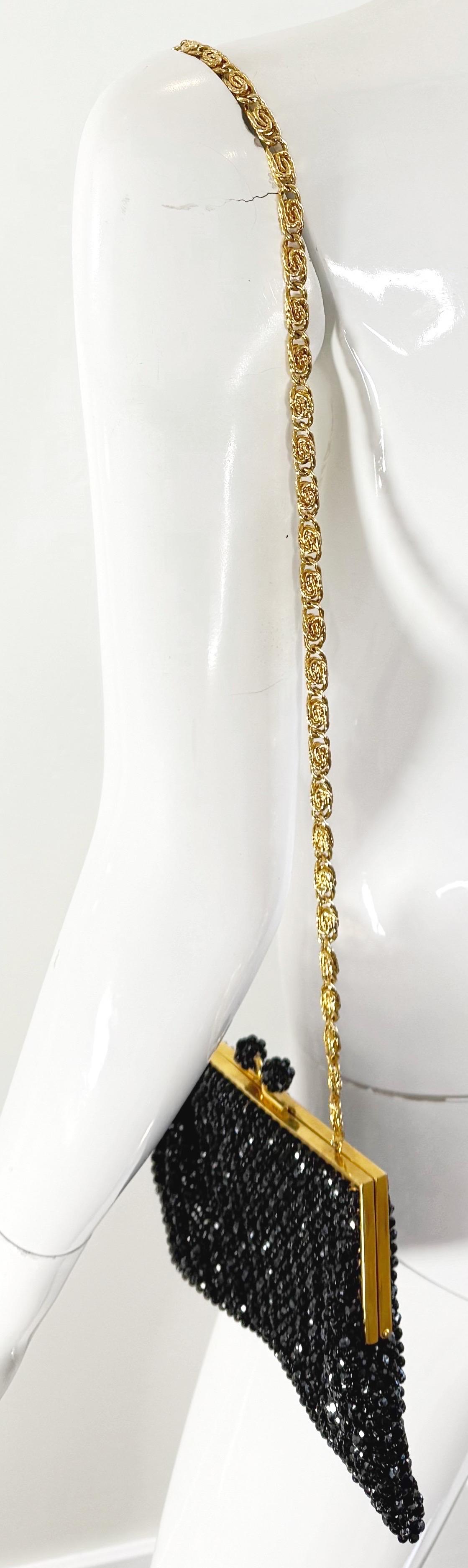 Women's 1960s Italian Black + Gold Beaded Vintage 60s Evening Bag Handbag Purse For Sale