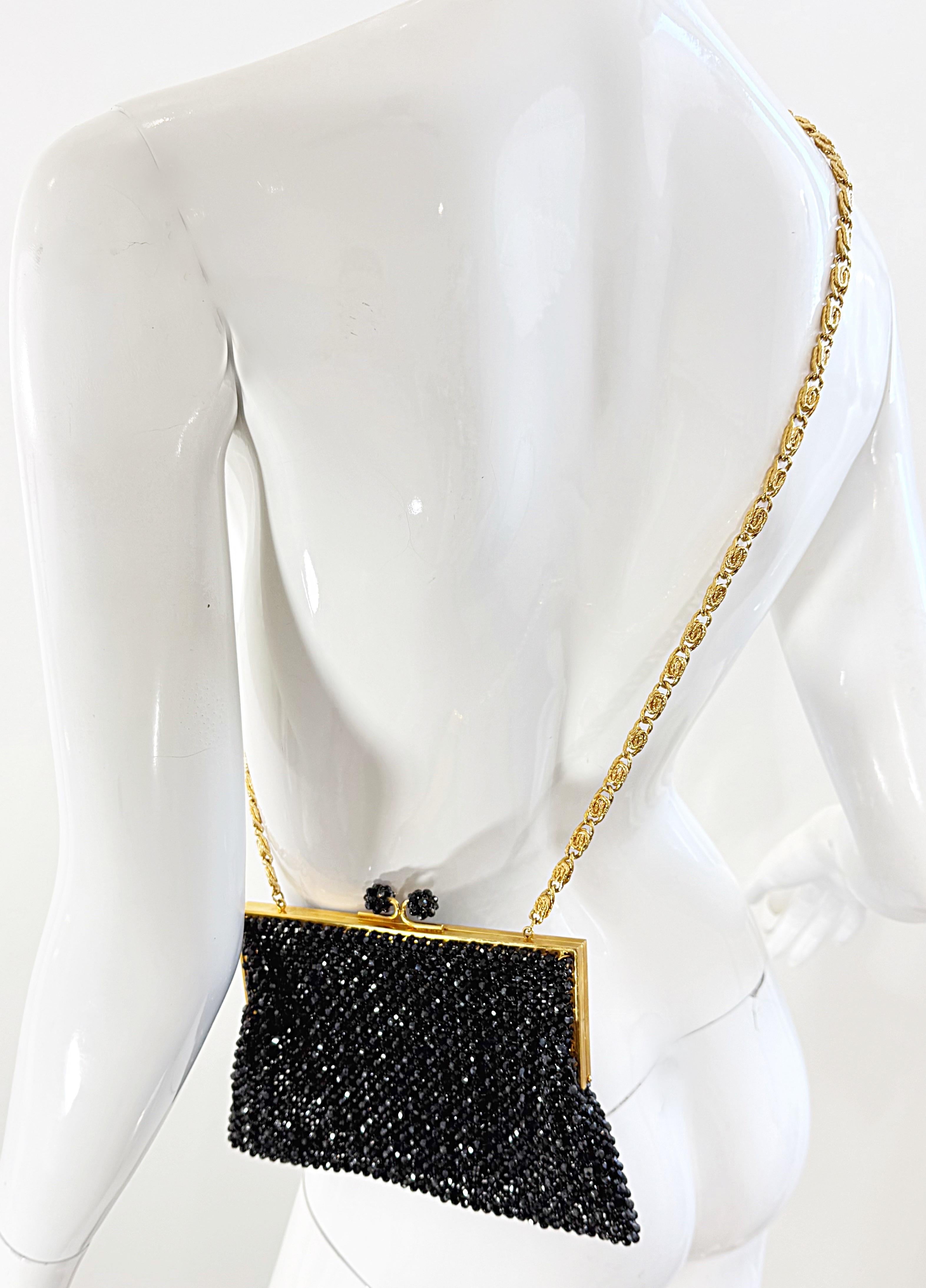 1960s Italian Black + Gold Beaded Vintage 60s Evening Bag Handbag Purse For Sale 1