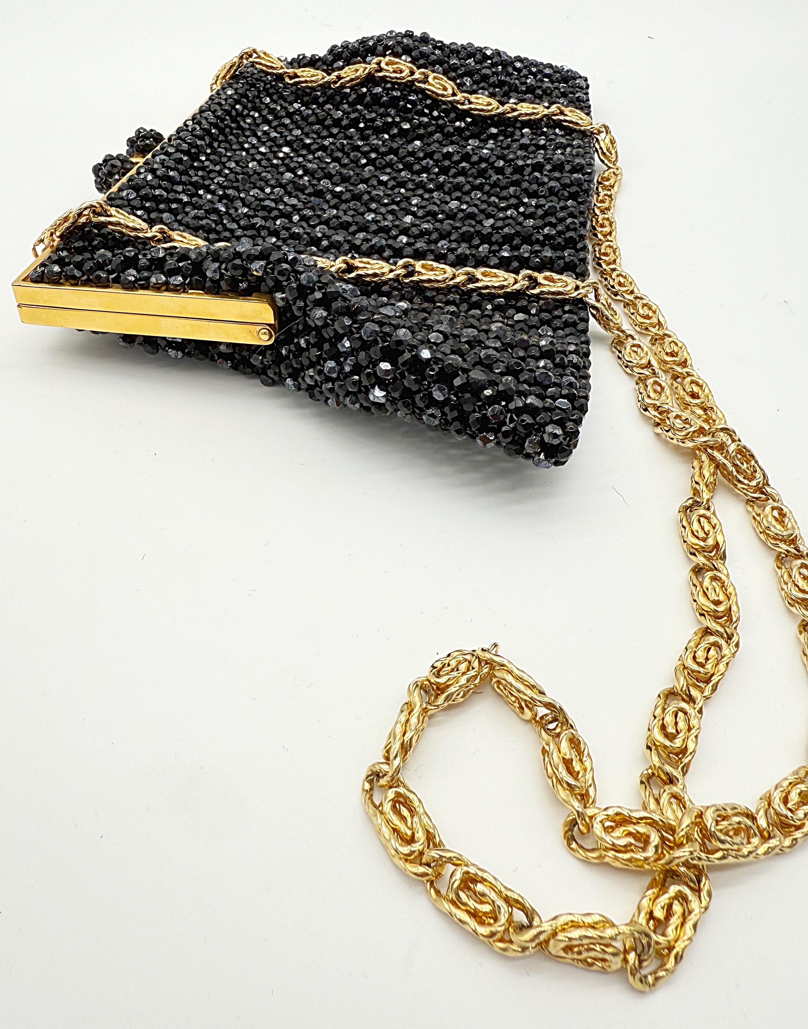 1960s Italian Black + Gold Beaded Vintage 60s Evening Bag Handbag Purse For Sale 3