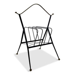 1960s Italian Black Metal and Brass Magazine Rack