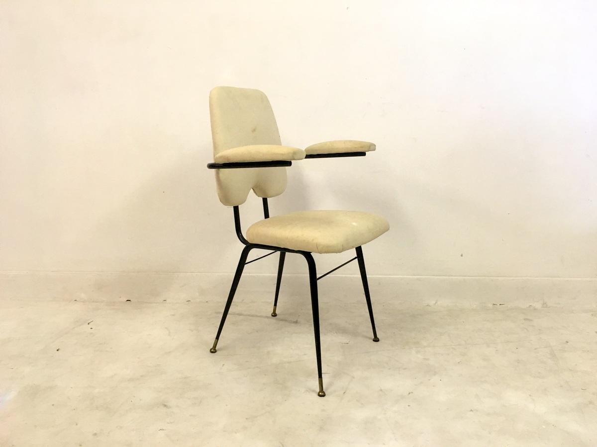 Mid-Century Modern 1960s Italian Black Painted Steel Desk Chair