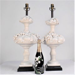 1960's Italian Blanc De Chine Fruit Topiary Table Lamps, a Pair