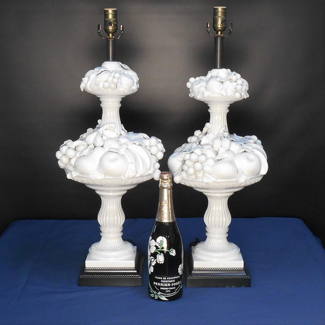 1960's Italian Blanc De Chine Fruit Topiary Table Lamps, a Pair In Good Condition In Denver, CO