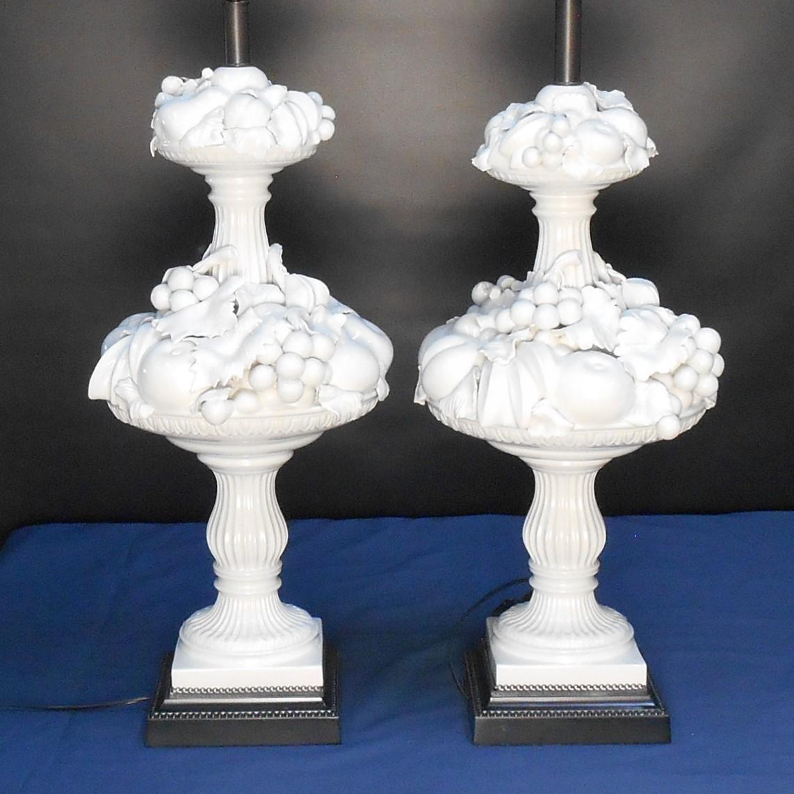 1960's Italian Blanc De Chine Fruit Topiary Table Lamps, a Pair 2