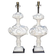 1960's Italian Blanc De Chine Fruit Topiary Table Lamps, a Pair