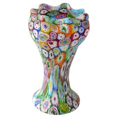 1960s Italian Blown Glass Colorful Millefiori Vase Mid-Century Modern Boho Chic