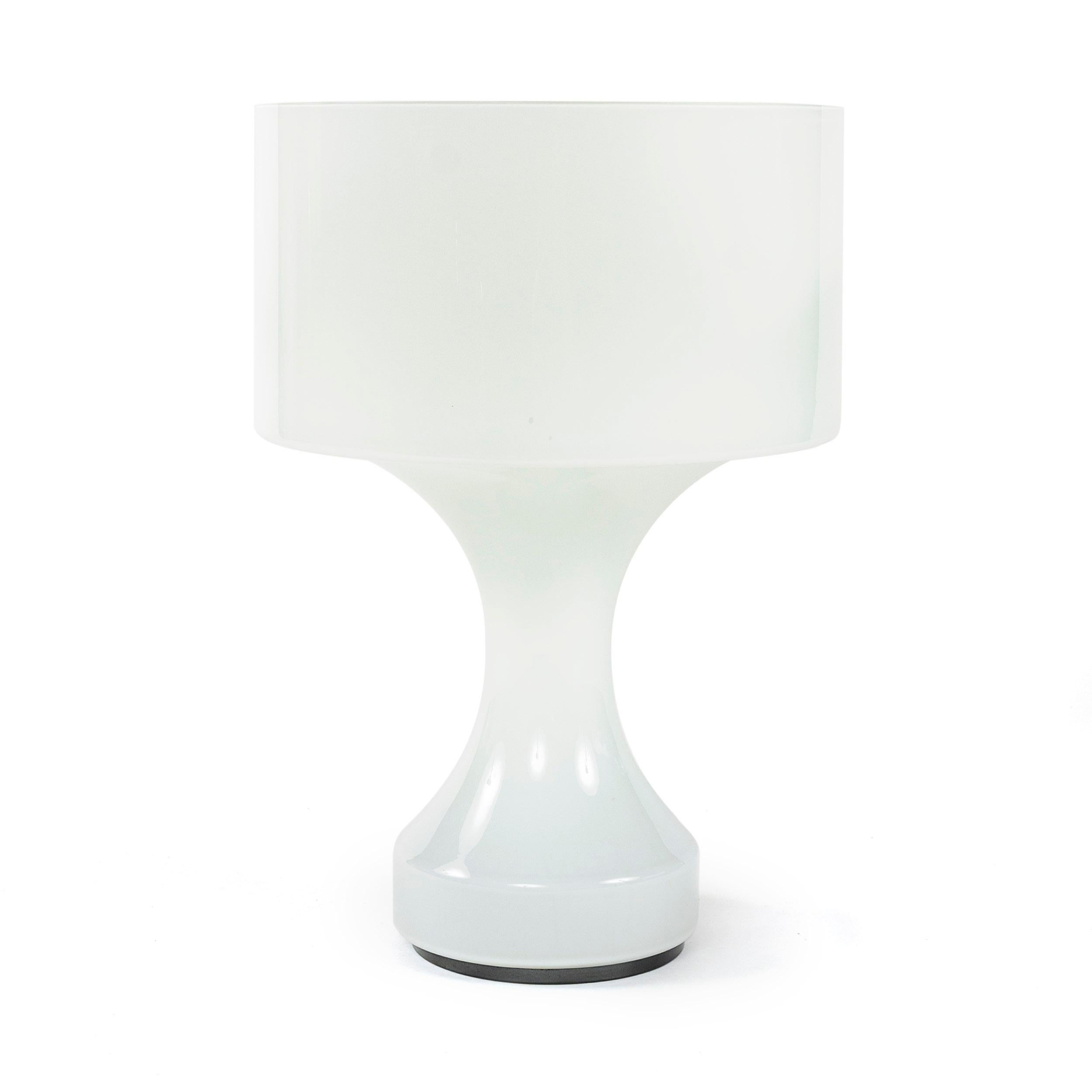 An opaque hand blown 'Sebenica' table lamp with a separate blown glass diffuser set inside the top.