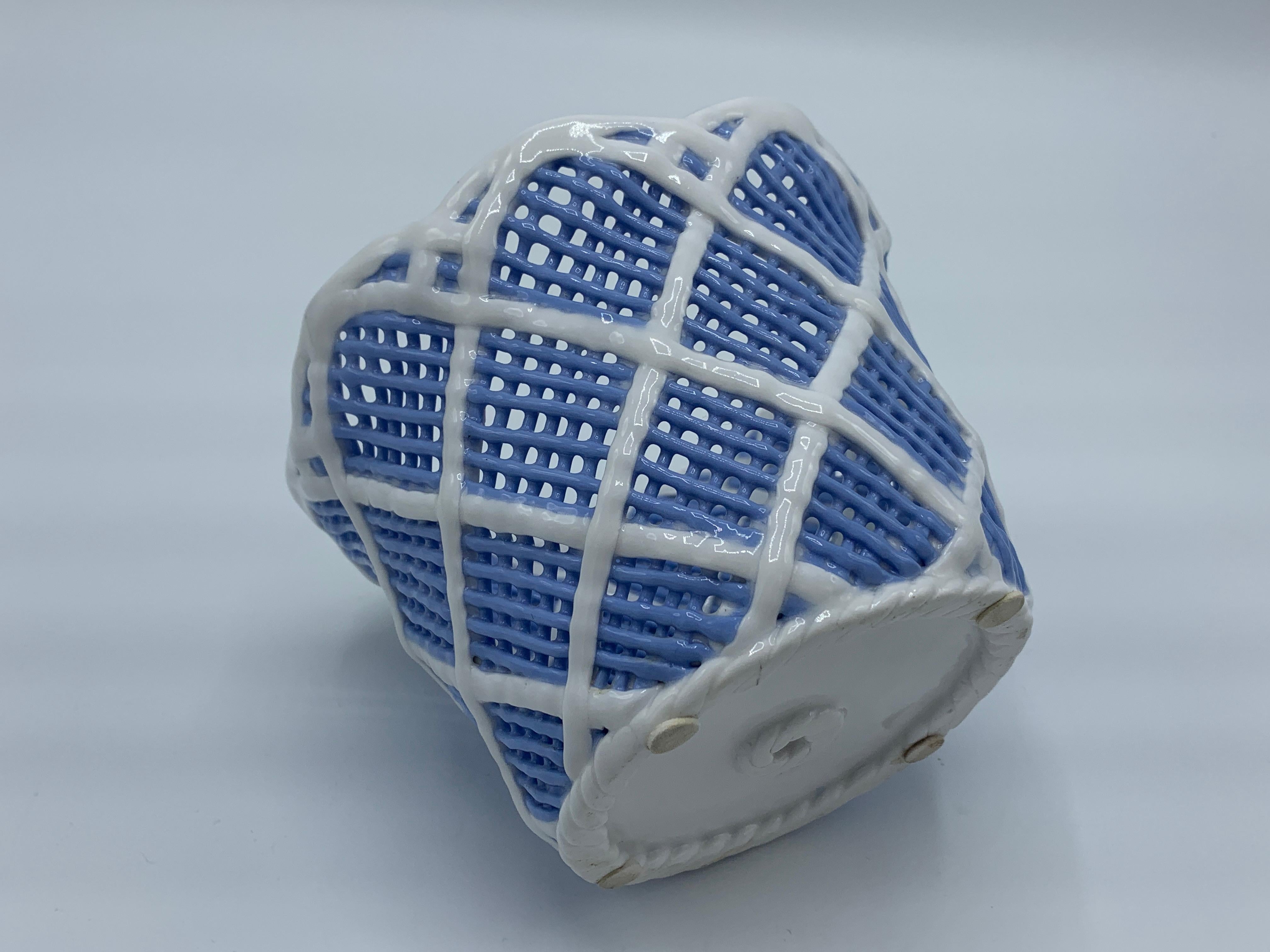 20th Century 1960s Italian Blue and White Porcelain Basketweave Cachepot