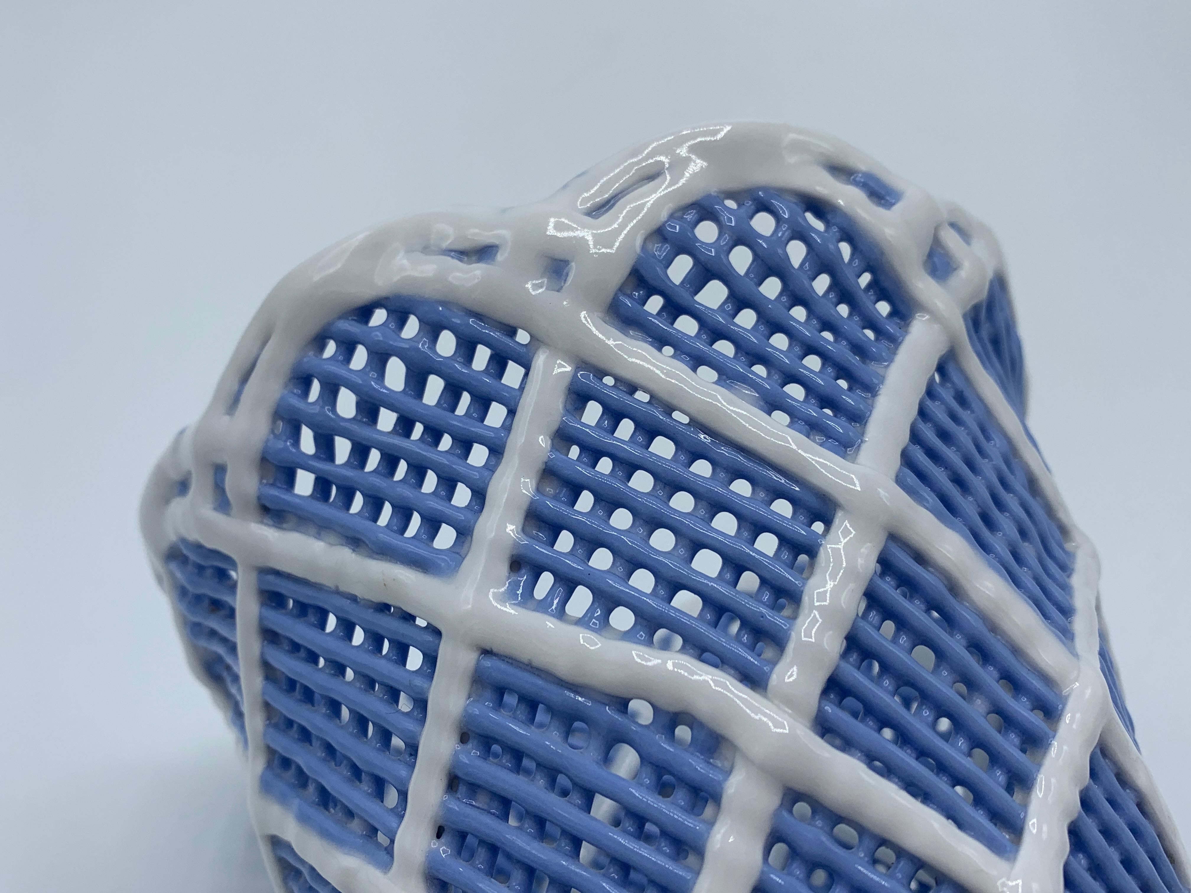 1960s Italian Blue and White Porcelain Basketweave Cachepot 2