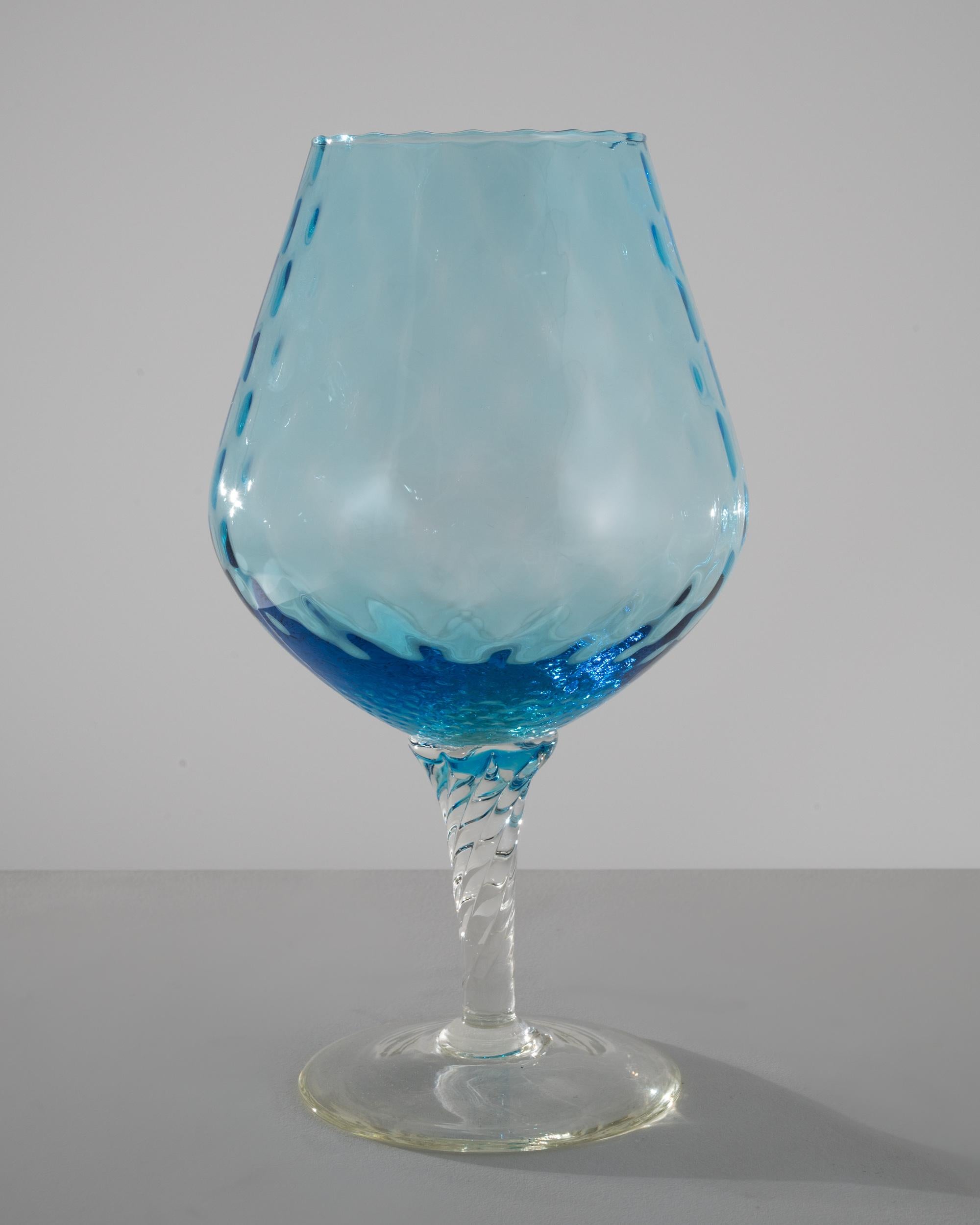 1960s Italian Blue Glass Goblet In Good Condition For Sale In High Point, NC