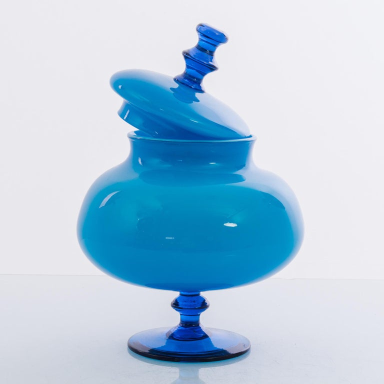 Mid-Century Modern 1960s Italian Blue Glass Goblet with Lid